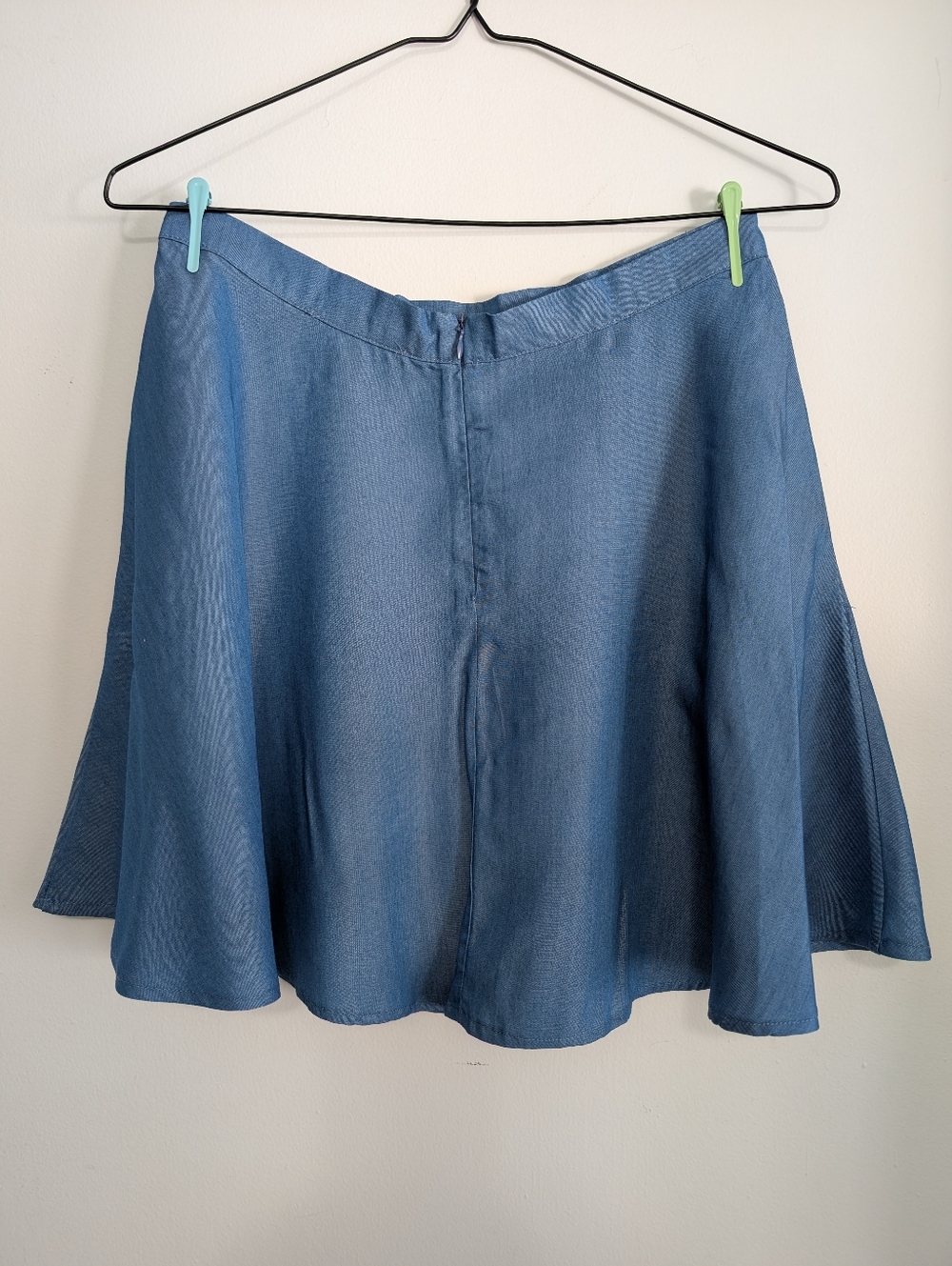 Lulus Medium Skater Skirt Half Circle Denim Blue Boho Cotton High Waist Mini